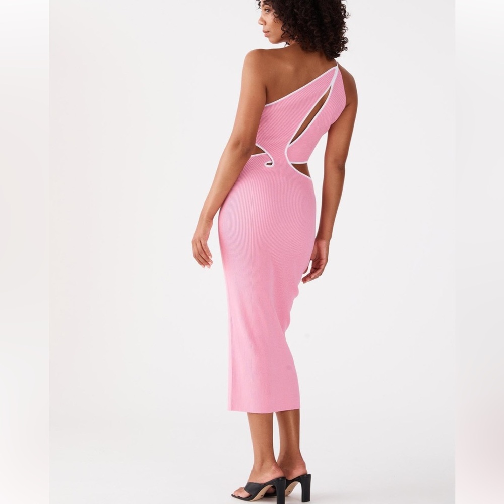 SAN SLOANE WOMENS NEOMIE DRESS PINK RIBBED CUTOUT ONE SHOULDER BODYCON XS - Picture 3 of 13
